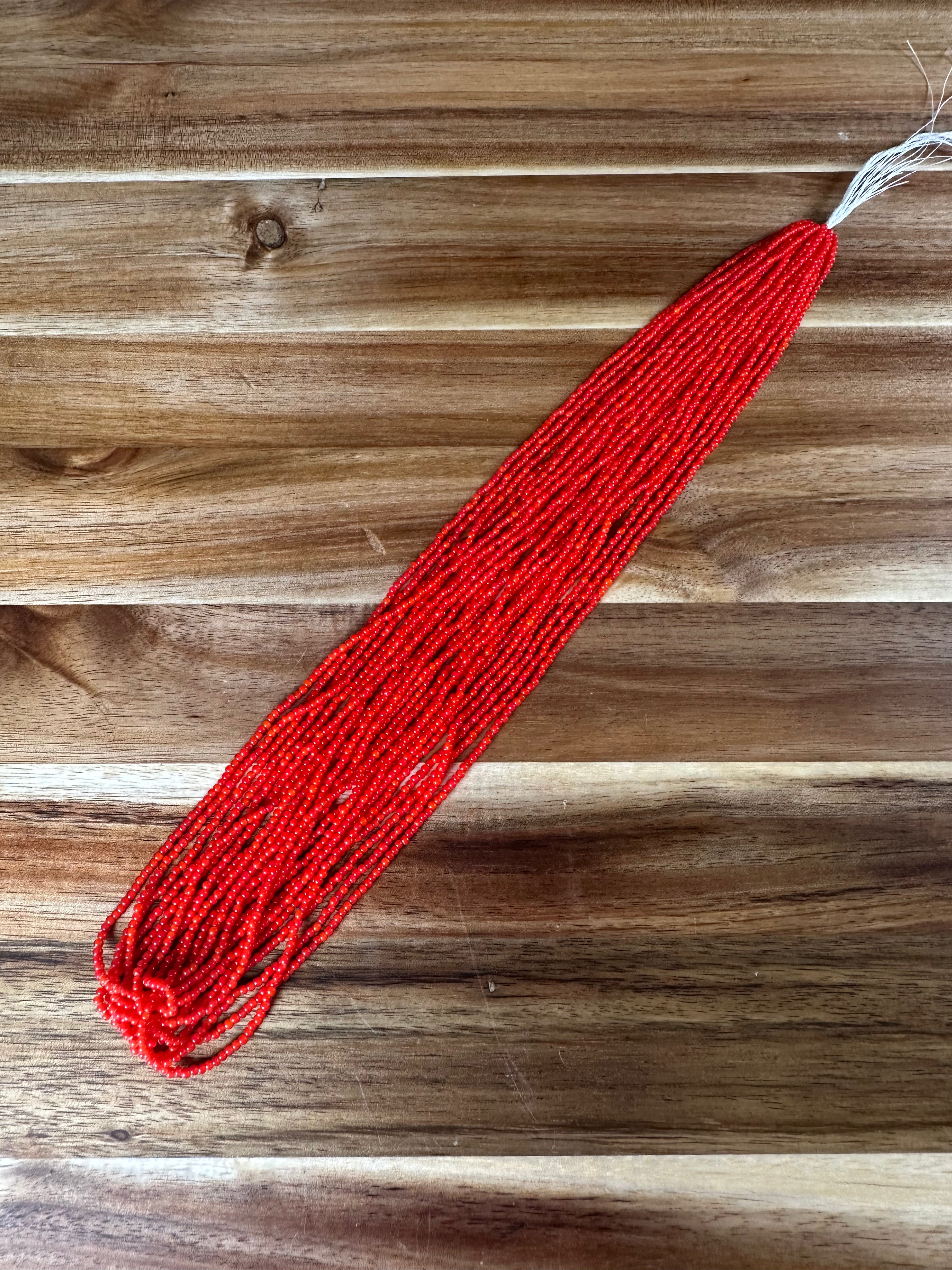 Czech Strung Glass Seed Bead - 11/0 Op Red White Heart