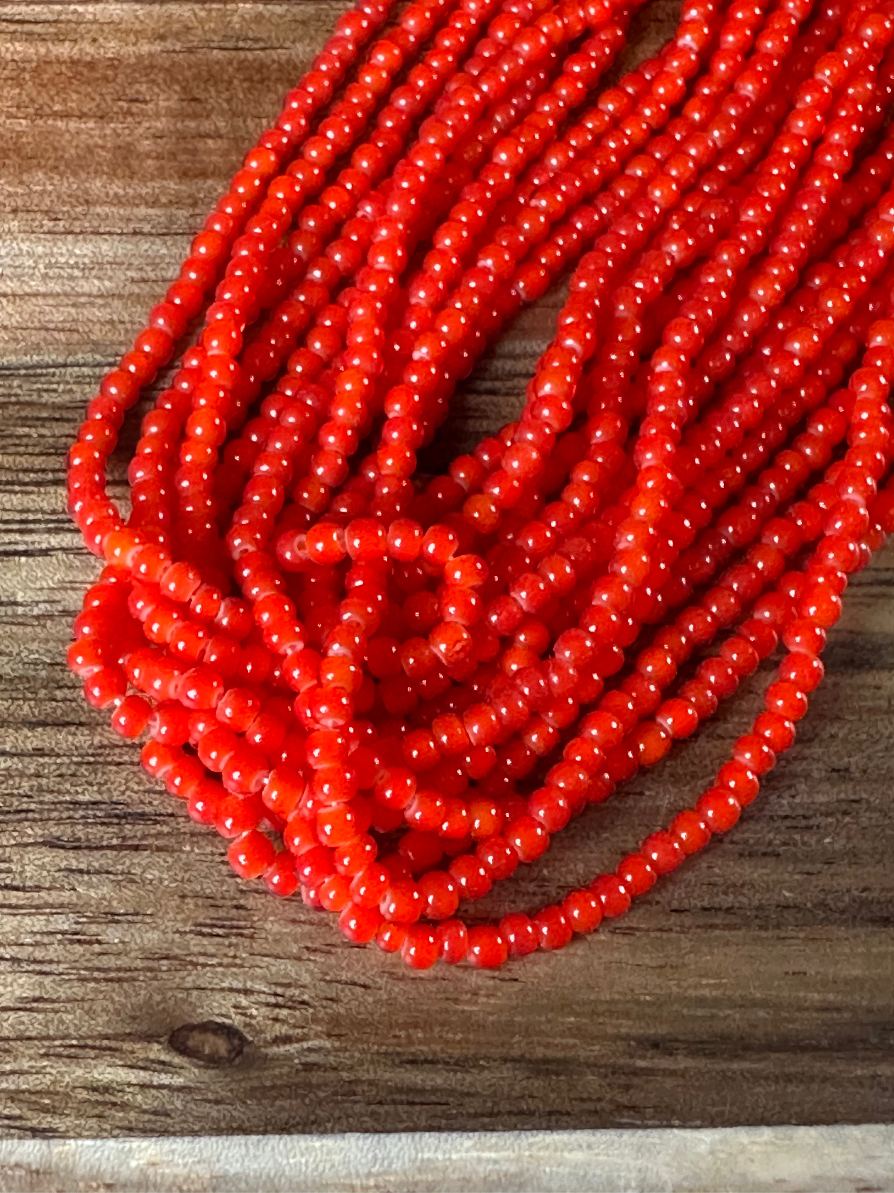 Czech Strung Glass Seed Bead - 11/0 Op Red White Heart