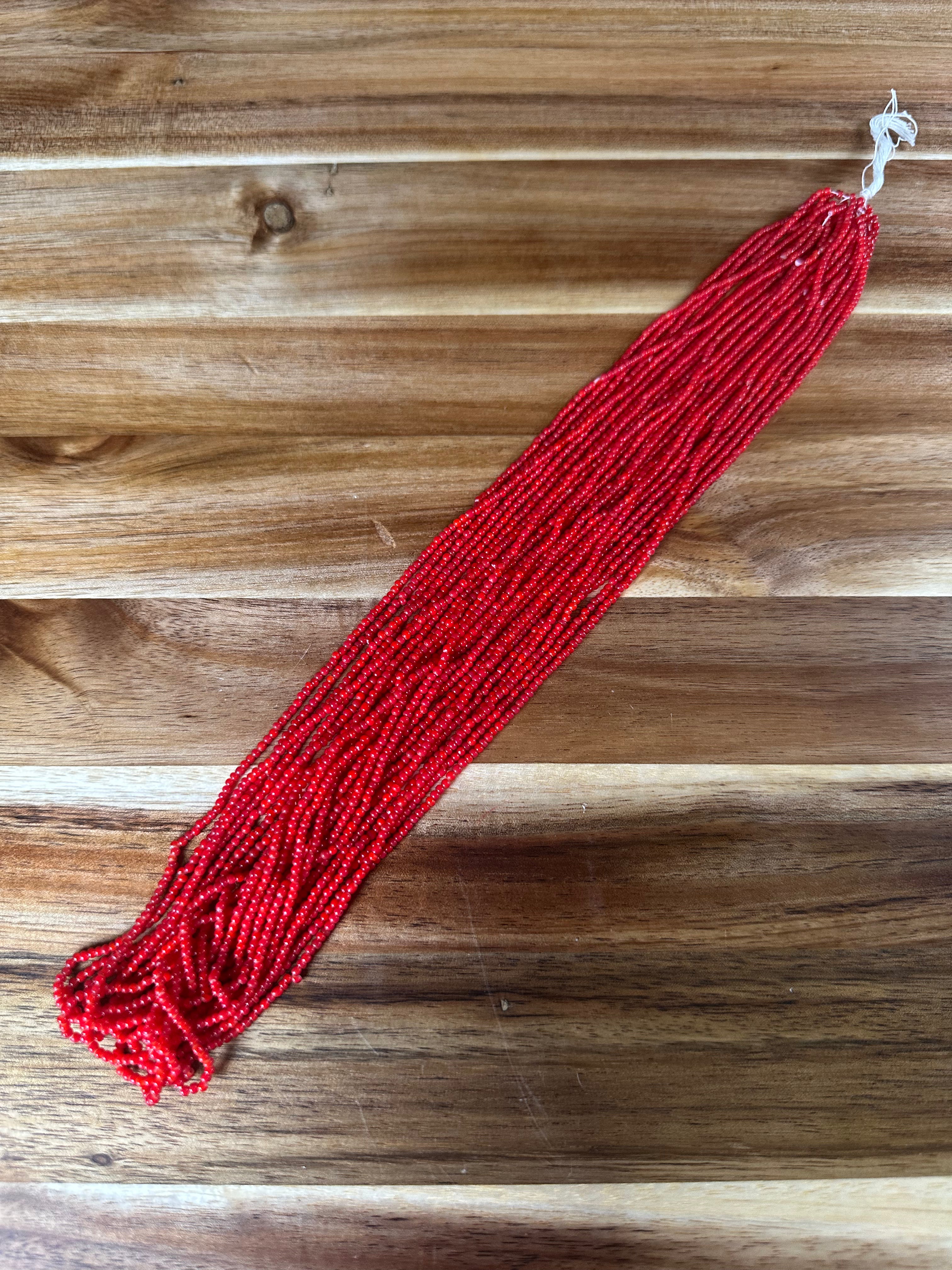 Czech Strung Glass Seed Bead - 11/0 Op DK Red White Heart