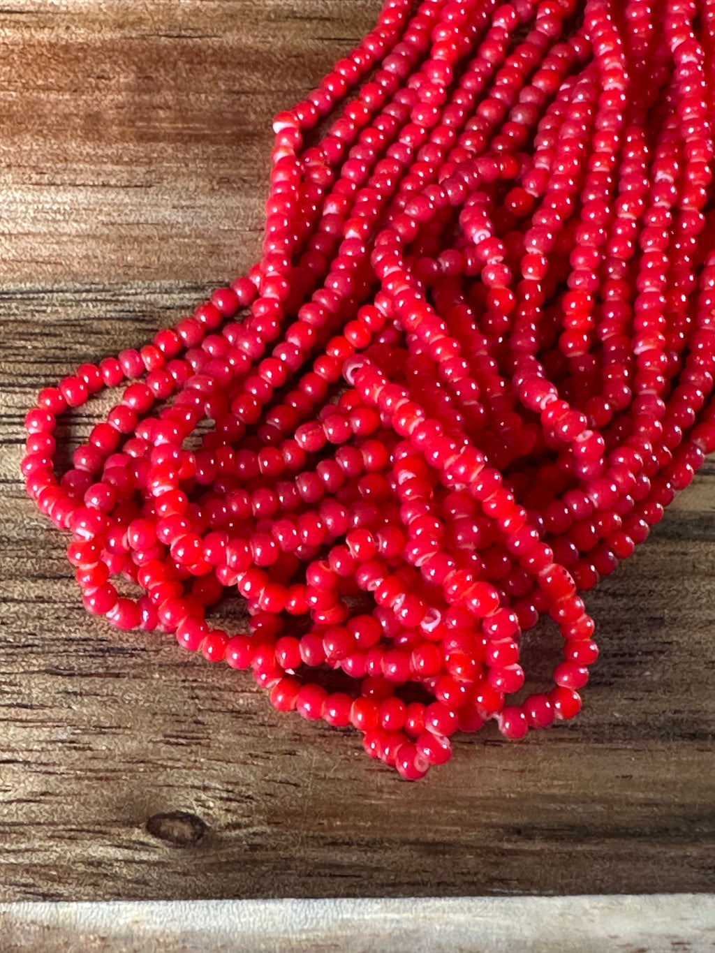 Czech Strung Glass Seed Bead - 11/0 Op DK Red White Heart