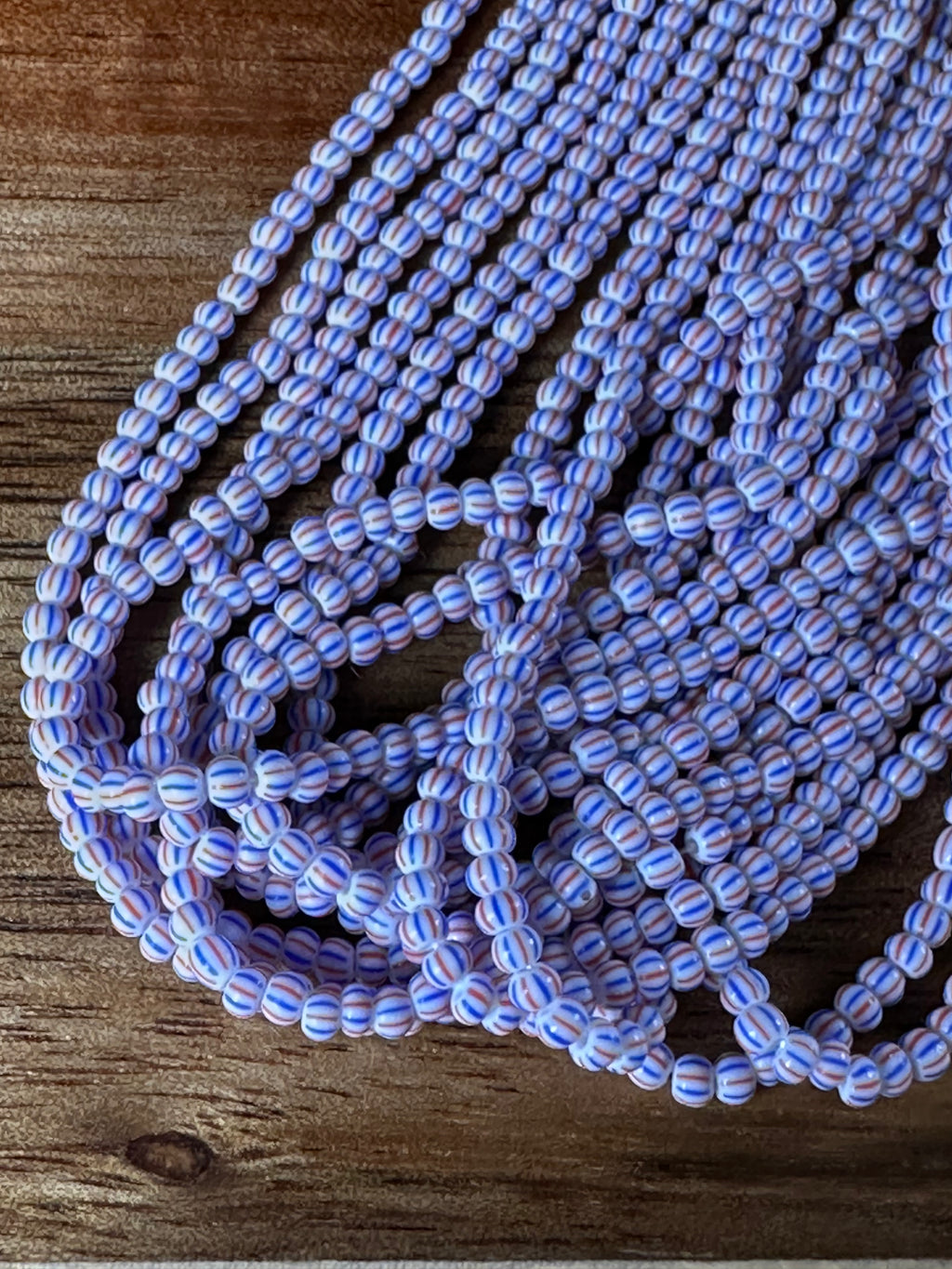 Czech Strung Glass Seed Bead - 11/0 Op Peppermint White/Red/Blue