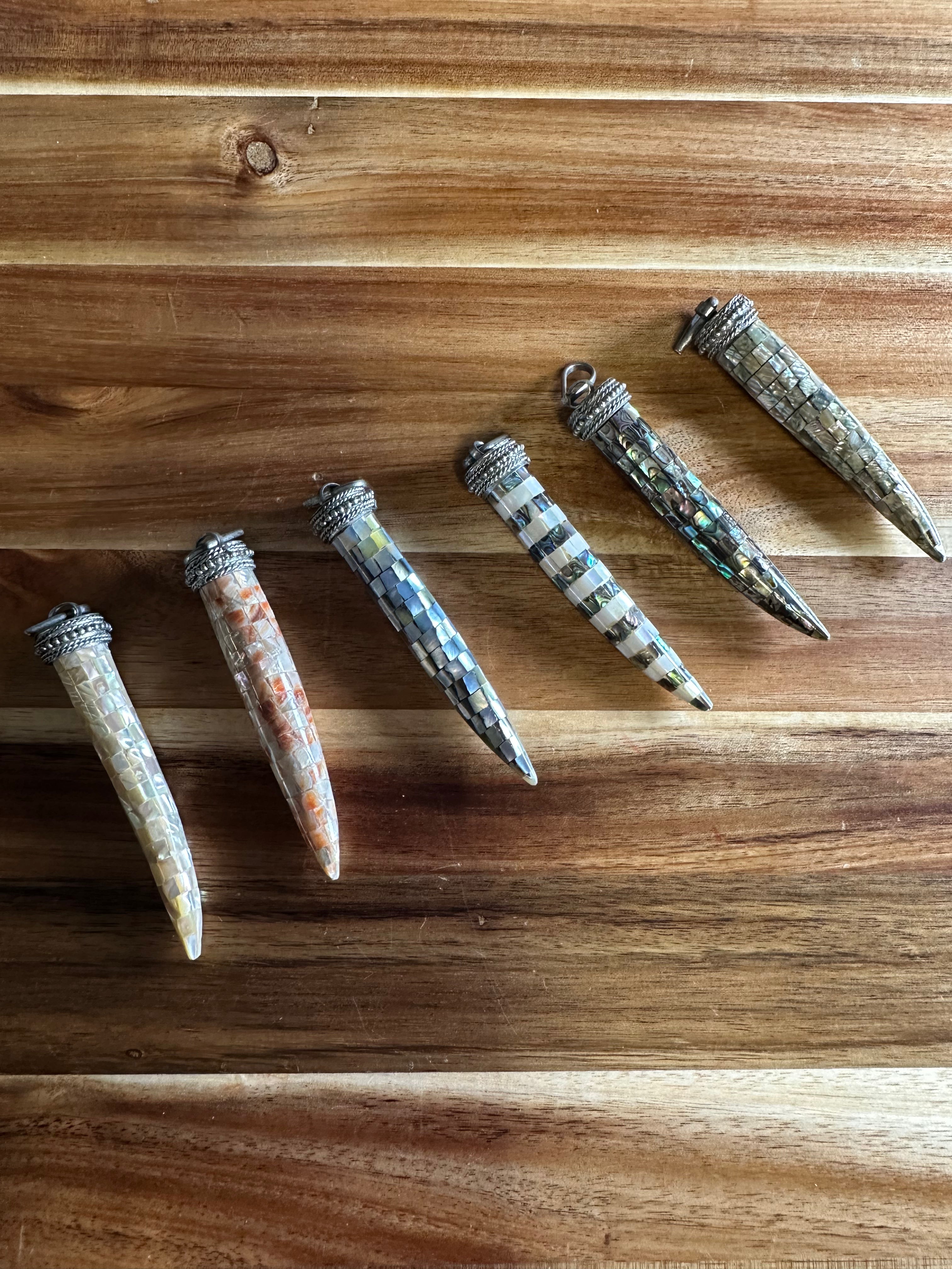 Abalone Inlay Tusk Pendants 3” (1PC)