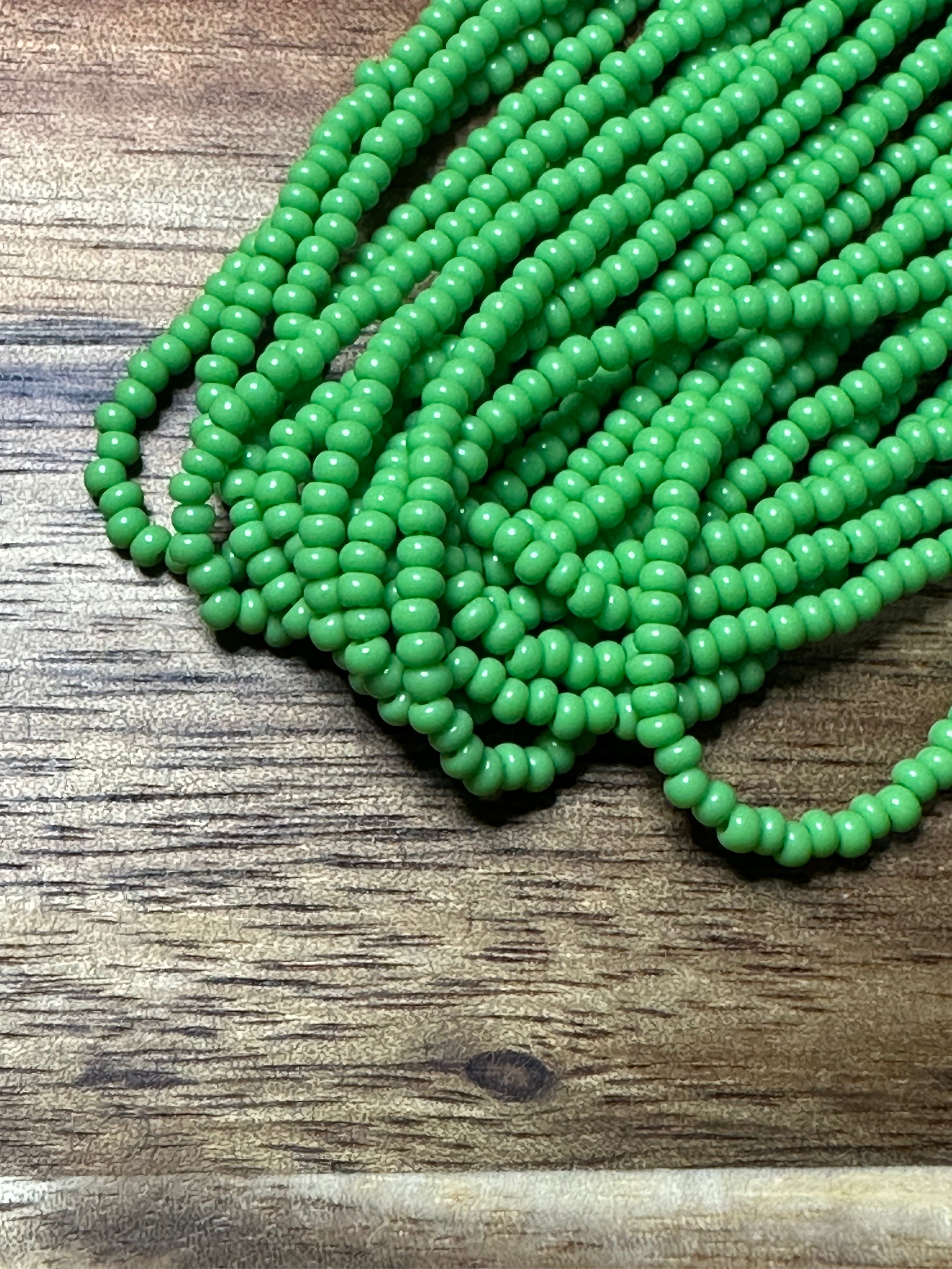 Czech Strung Glass Seed Bead - 11/0 Op Medium Green