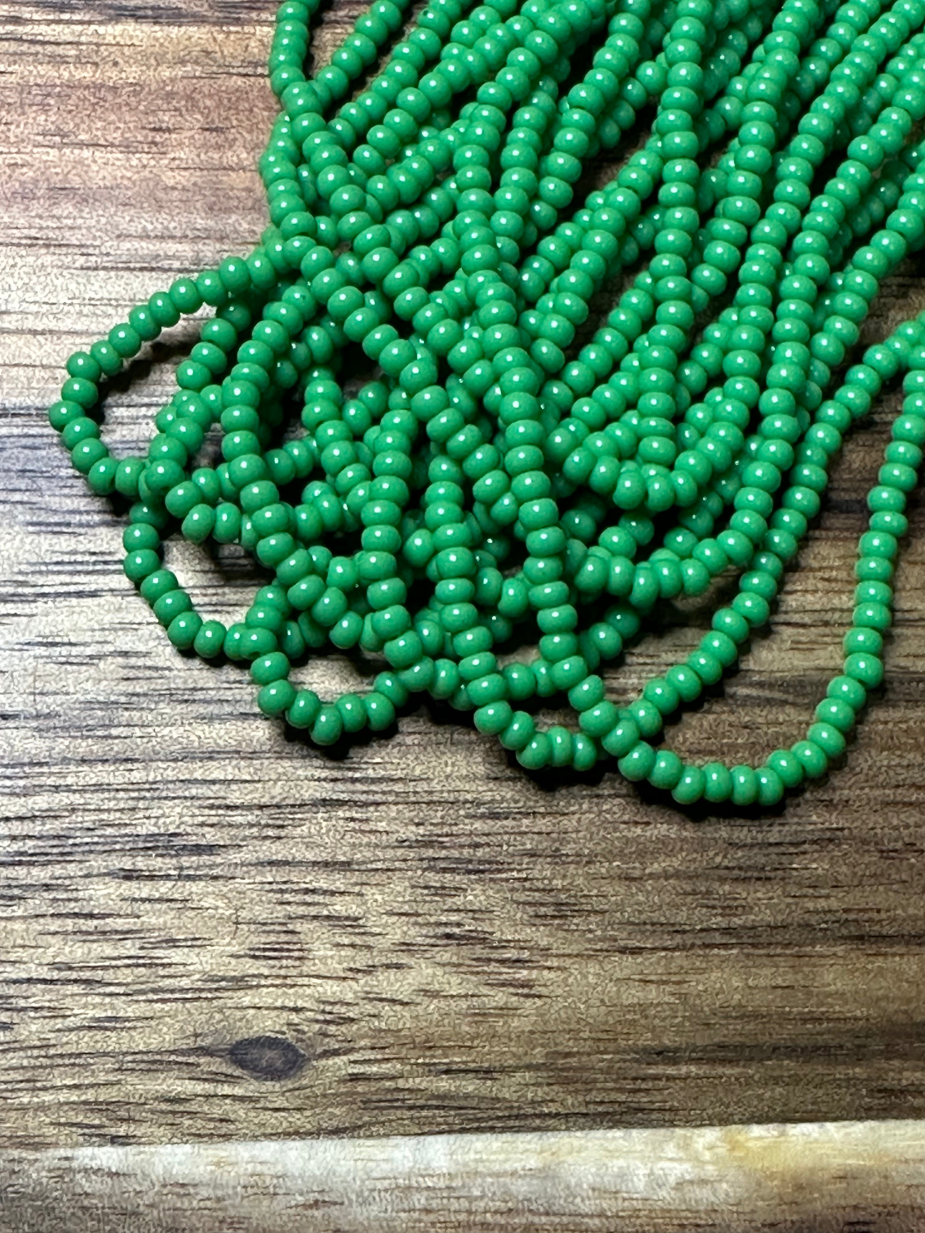 Czech Strung Glass Seed Bead - 11/0 Op Green